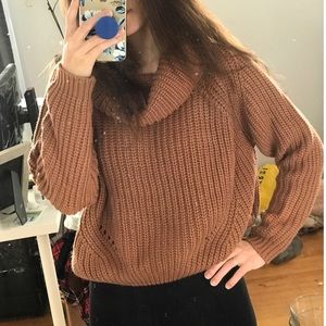 Rust orange colored cropped cowl neck sweater